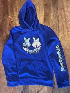Goldfish x Marshmello Hoodie Medium Blue Dripping Smile Graphic EDM Streetwear M